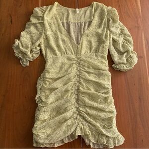 Sage Mini Dress Womens Light Green Polka Dot Ruched Ruffle Pastel Summer Size M